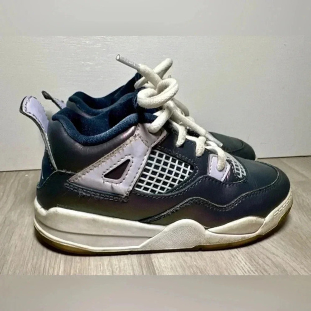 Kids Jordan 4 Retro TD Toddler Shoes Black Light Purple White Size 10C - Picture 3 of 8